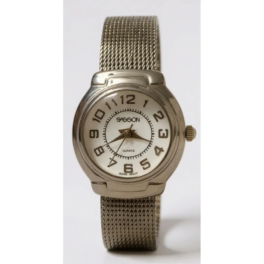 Sasson 1397QB Quartz Watch Silver Tone Mesh Band Ladies Analog‎ Wristwatch
